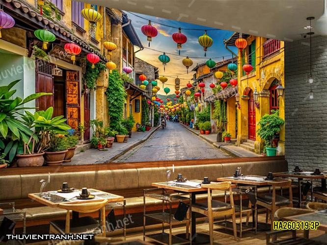 Tranh dán tường phố cổ Hội AnHA260319-3P - Tranh tường chất lượng cao